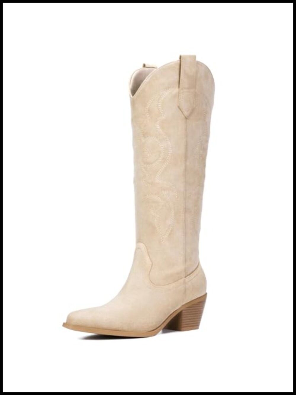 Wide Calf Cowgirl Boots with Rhinestone Embroidery Over Knee Chunky Heel Pull